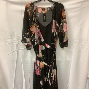 City Chic Womens Tuscan Rose Flower Short Sleeves Long Wrap Maxi Dress Size XL